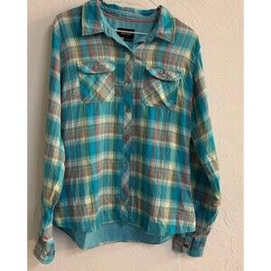 Marmot Woman’s L Blue Plaid Button up Long Sleeve Shirt
